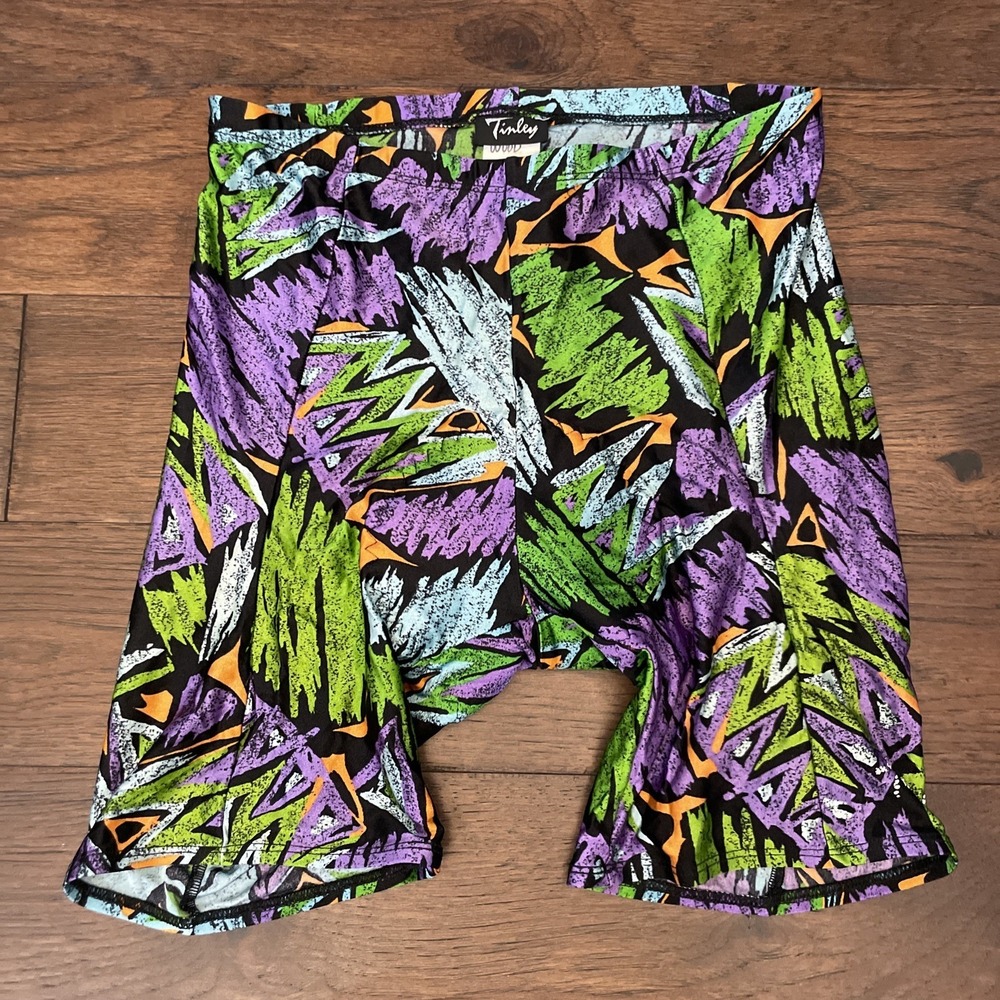 Sugoi Tinley Men's Padded Cycling Bike Shorts Size L Black/Green/Purple 80's